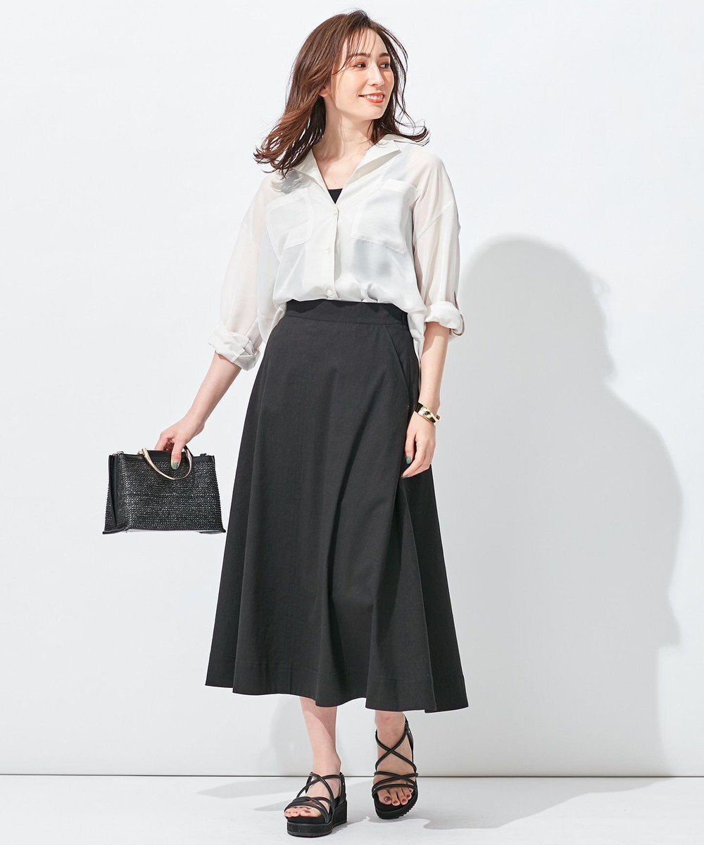 自由区 【洗える・ストレッチ素材】リネンヴィスコースストレッチ フレアスカート 