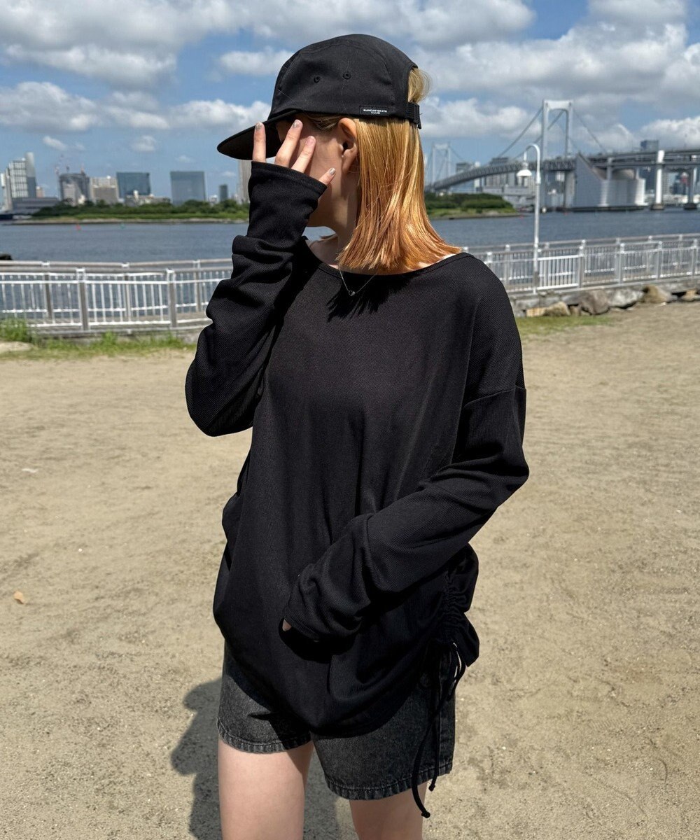 WEGO 【ラッシュガード/吸水速乾/UVカット/日焼け対策/体型カバー】リブドロストデザイントップス 