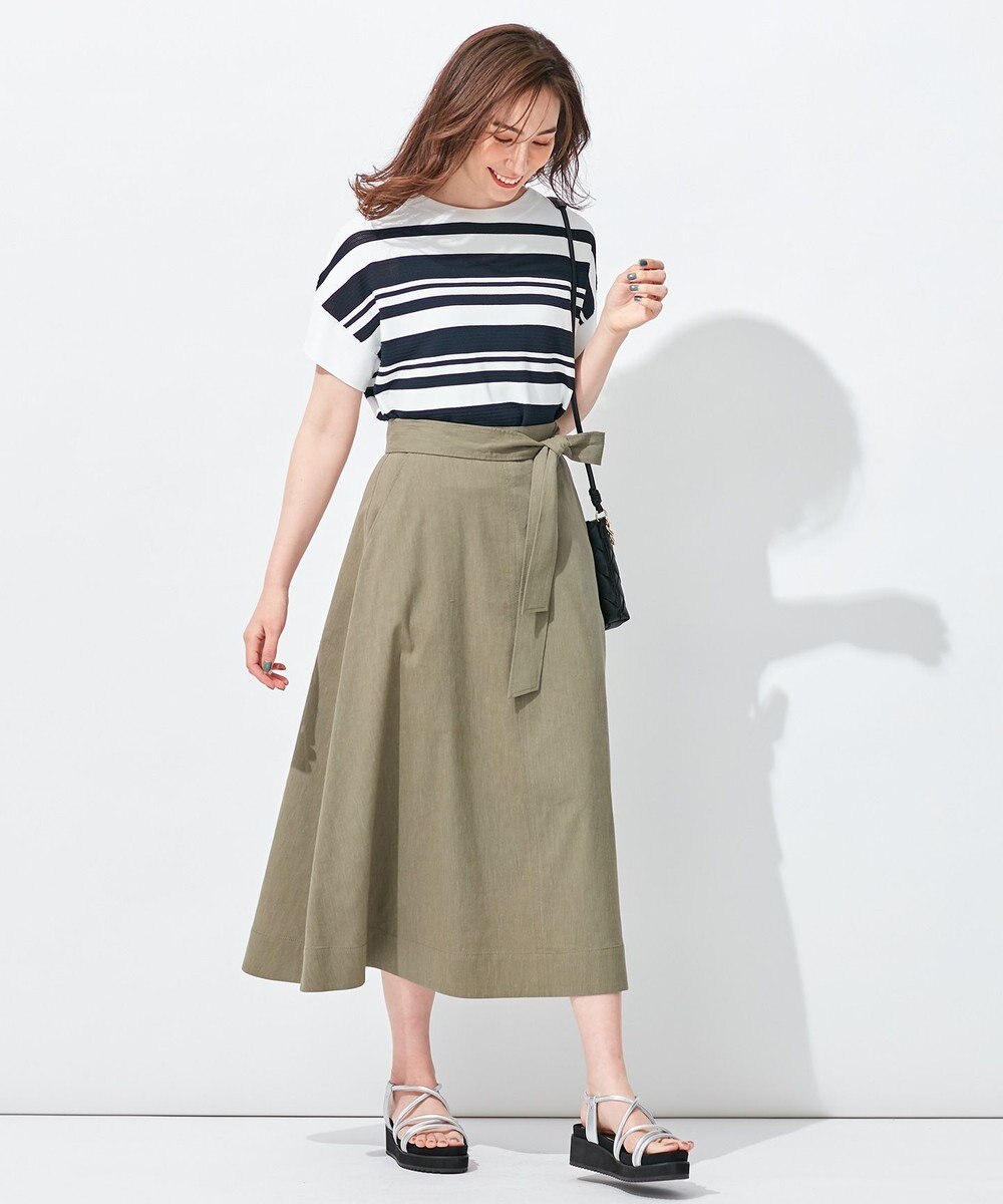 自由区 【洗える・ストレッチ素材】リネンヴィスコースストレッチ フレアスカート 