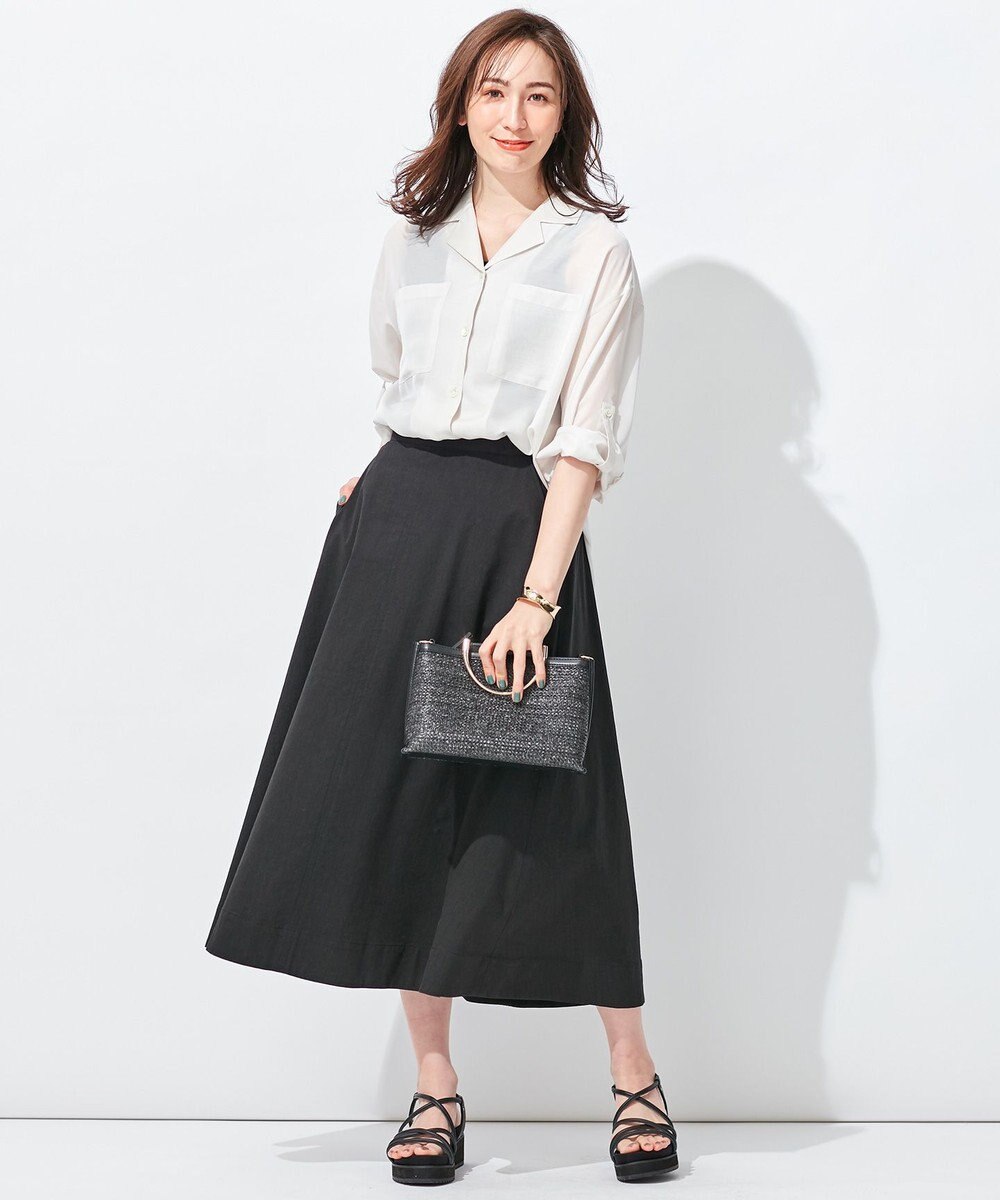 自由区 【洗える・ストレッチ素材】リネンヴィスコースストレッチ フレアスカート 