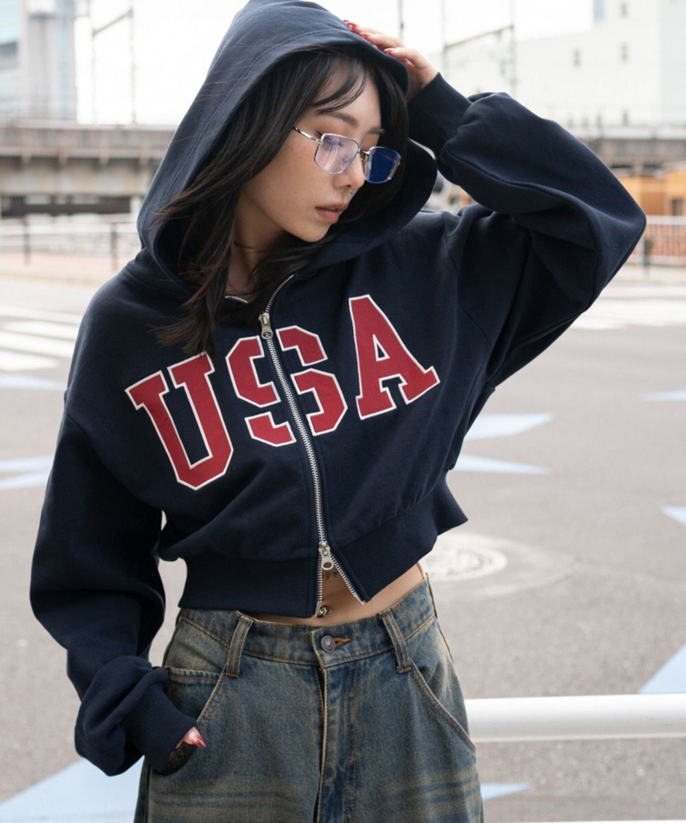 WEGO グラフィックショートZIPパーカー 