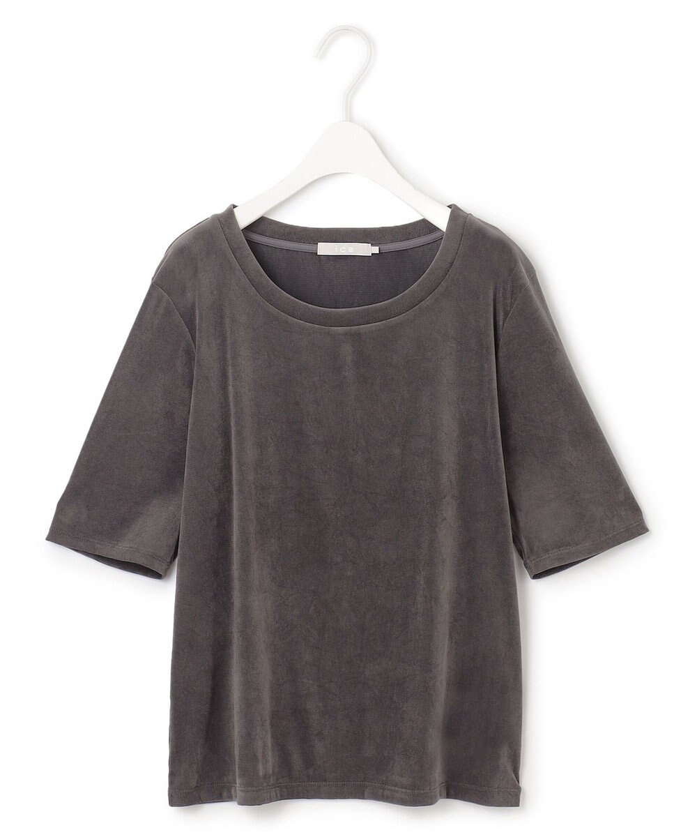 ICB L 【洗える】フロッキーベロア 5分袖プルオーバー 