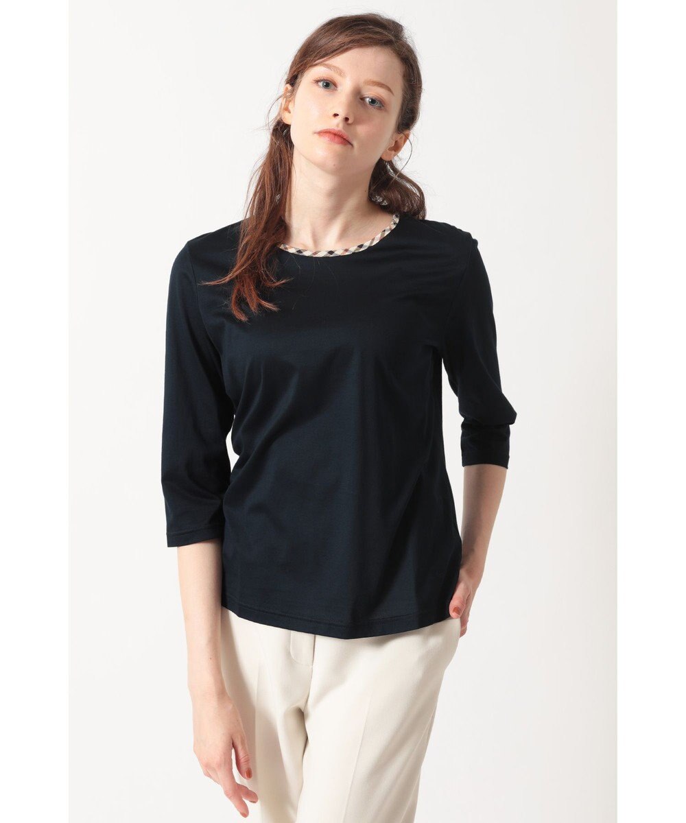 DAKS ハウスチェックトリム七分袖カットソー 