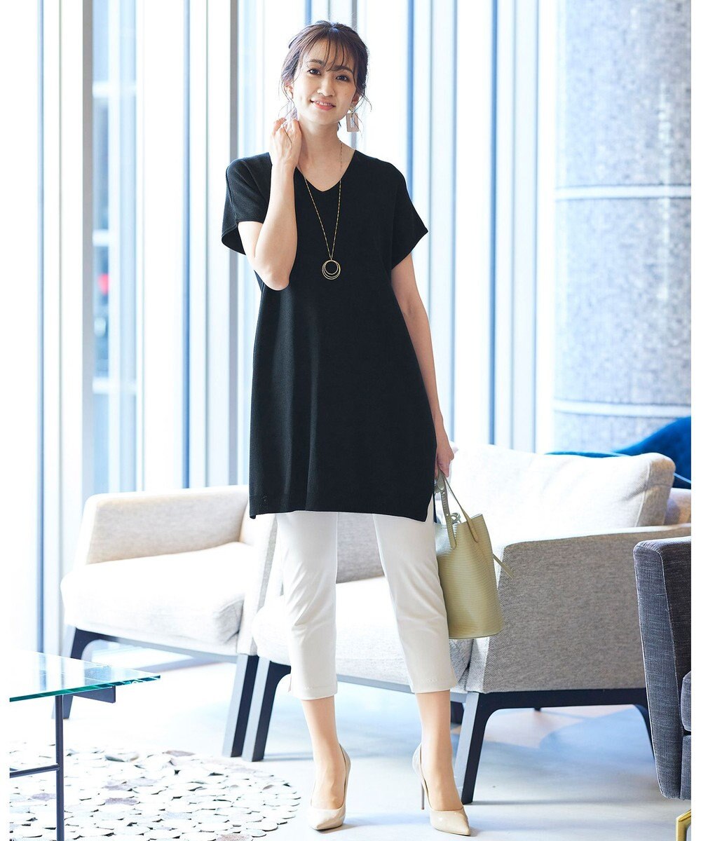 Tiaclasse L 【洗える】さらりと肌離れの良いフレンチスリーブニットチュニック 