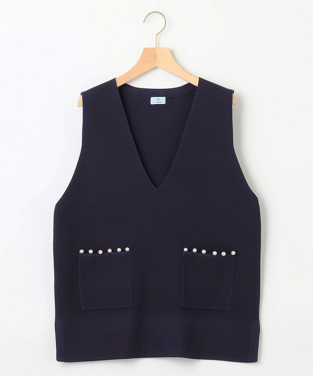 組曲 【洗える・軽量】パールディテールニット ベスト 