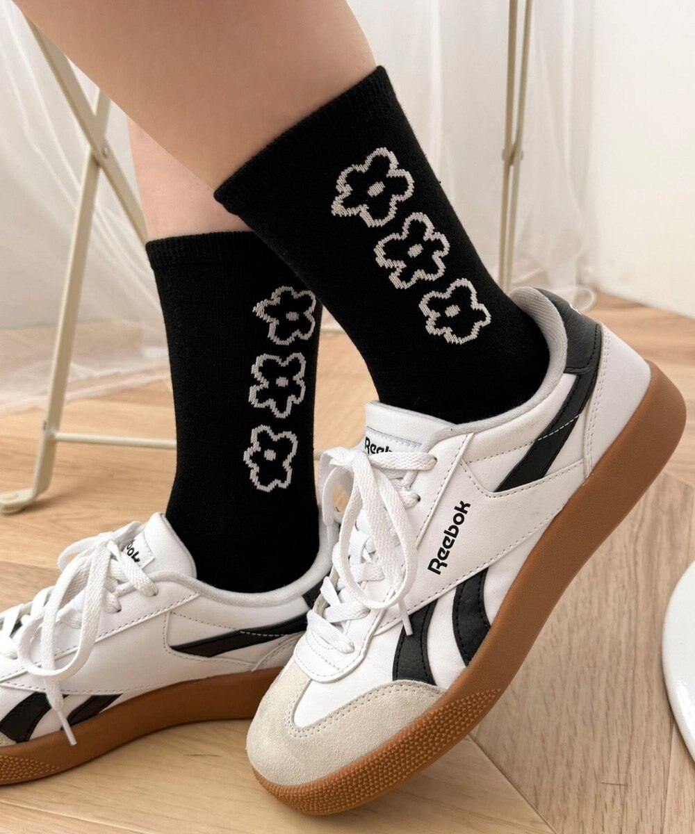 WEGO 手書き風3連フラワーソックス 