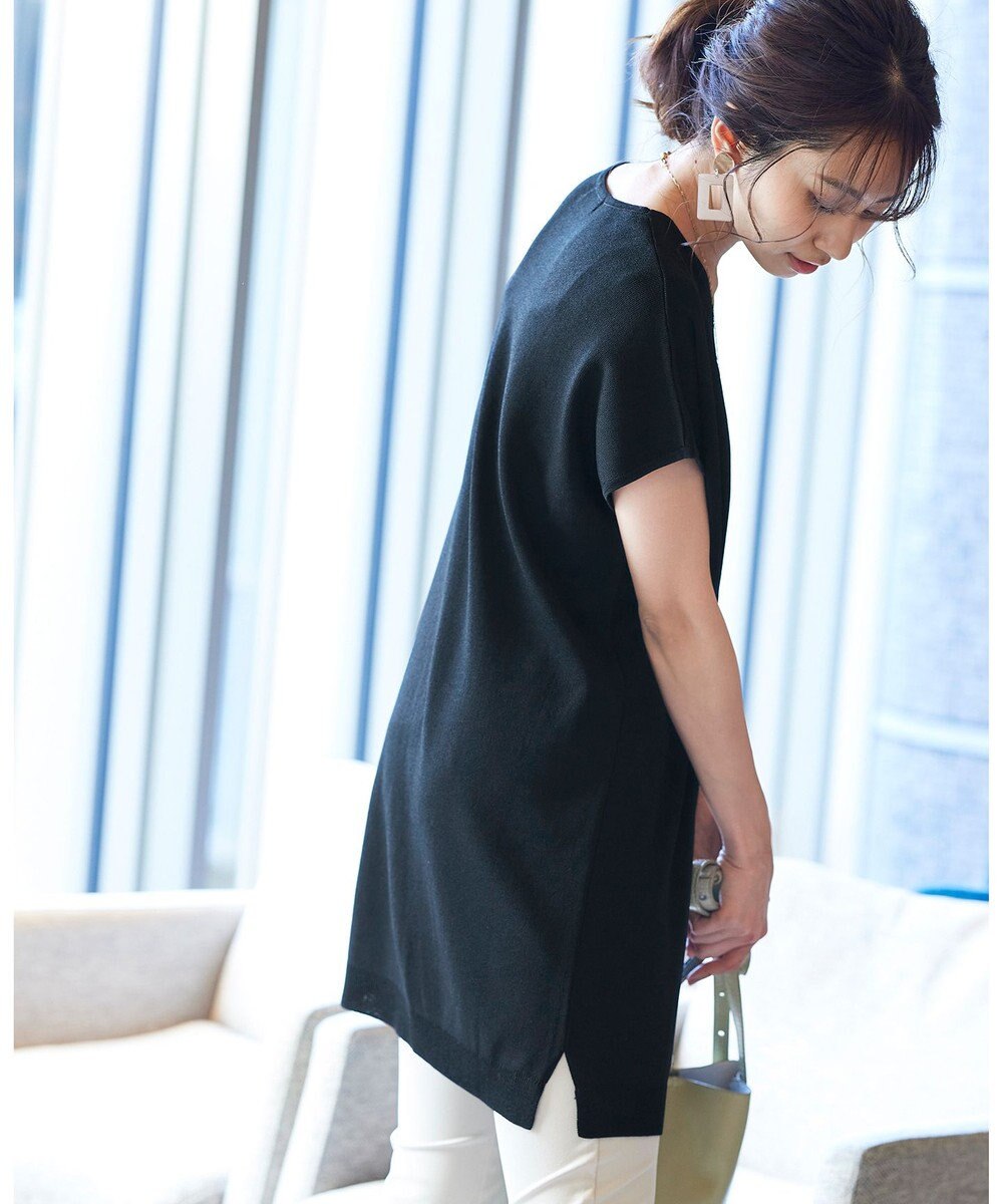 Tiaclasse L 【洗える】さらりと肌離れの良いフレンチスリーブニットチュニック 