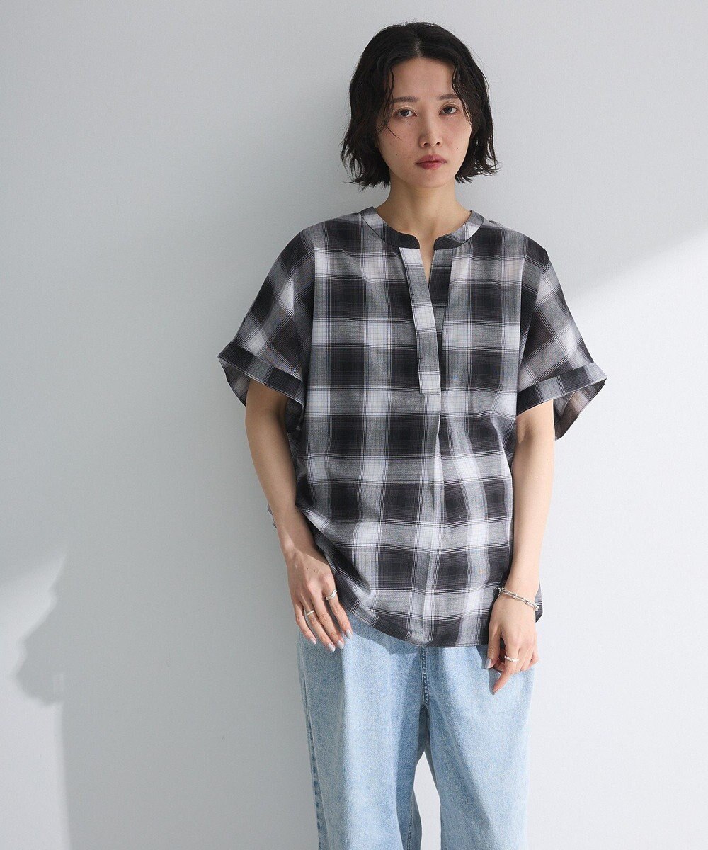 Green Parks 綿麻混フレンチスリーブスキッパーシャツ 