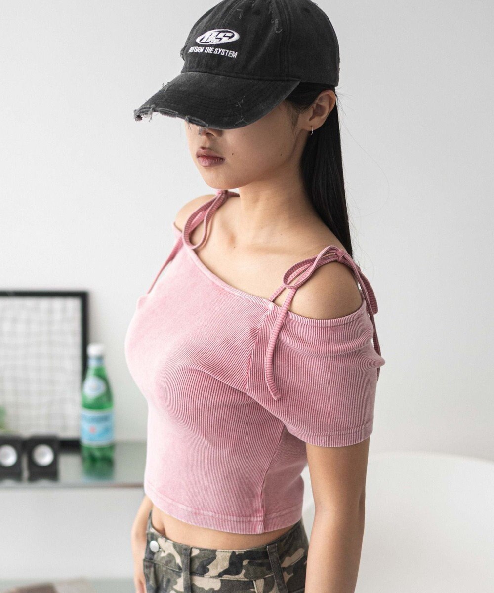 WEGO ヴィンテージウォッシュオフショルちびT 