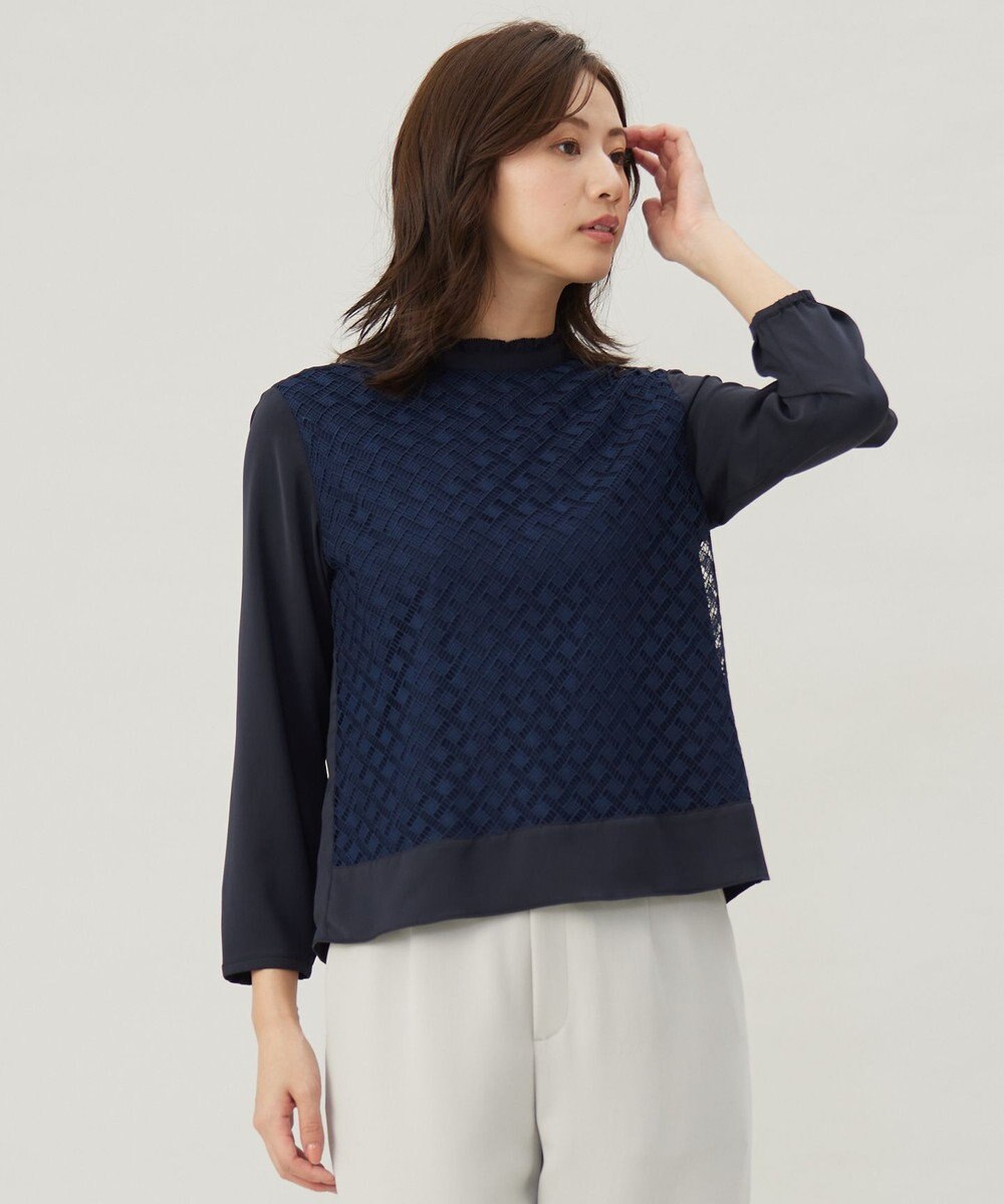 J.PRESS LADIES パウダリーツイルレースコンビ カットソー 