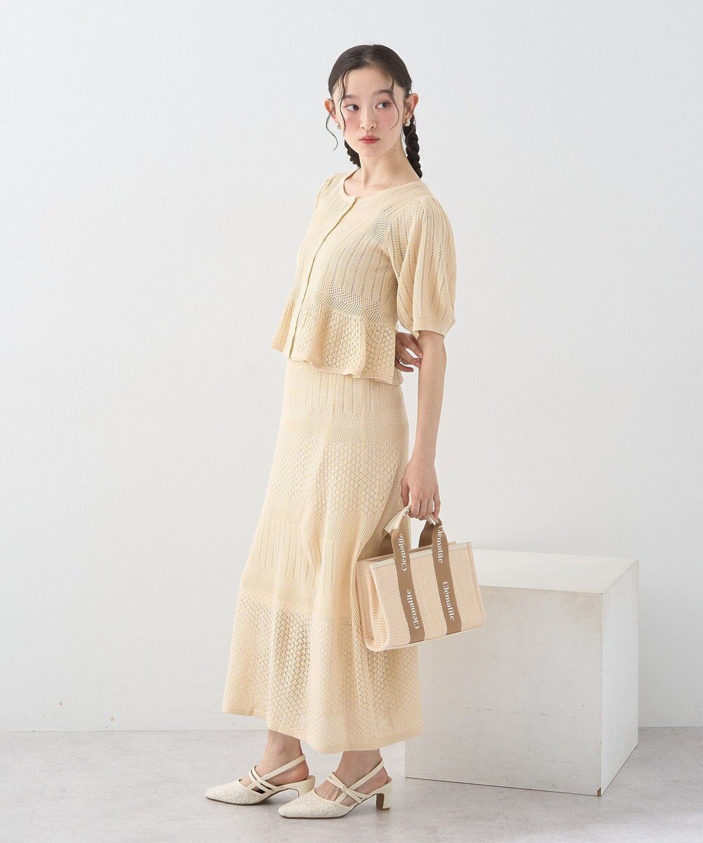 earth music&ecology ＳＥＴ２点レース編みペプラムカーデ＋スカート 