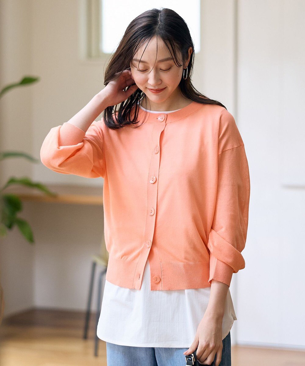 ANY L 【洗濯機可/アンチピリング/接触冷感】シアークルーネックカーディガン 