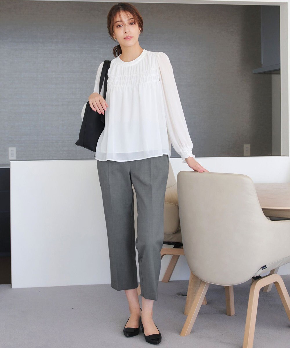 Tiaclasse 【洗える】シフォンシャーリングブラウス 