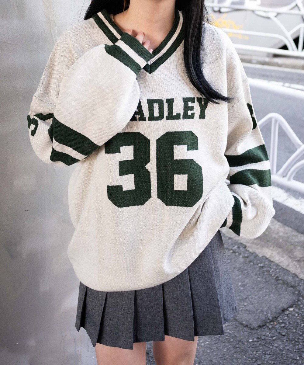 WEGO ナンバリングジャガードVネックニット 