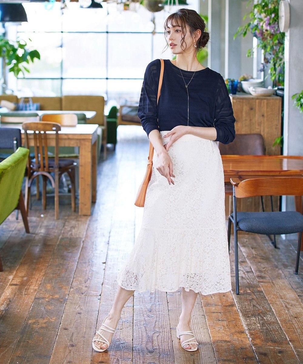 Tiaclasse 【インナーセット・洗える】ボーダー編みシアーニットアンサンブル 