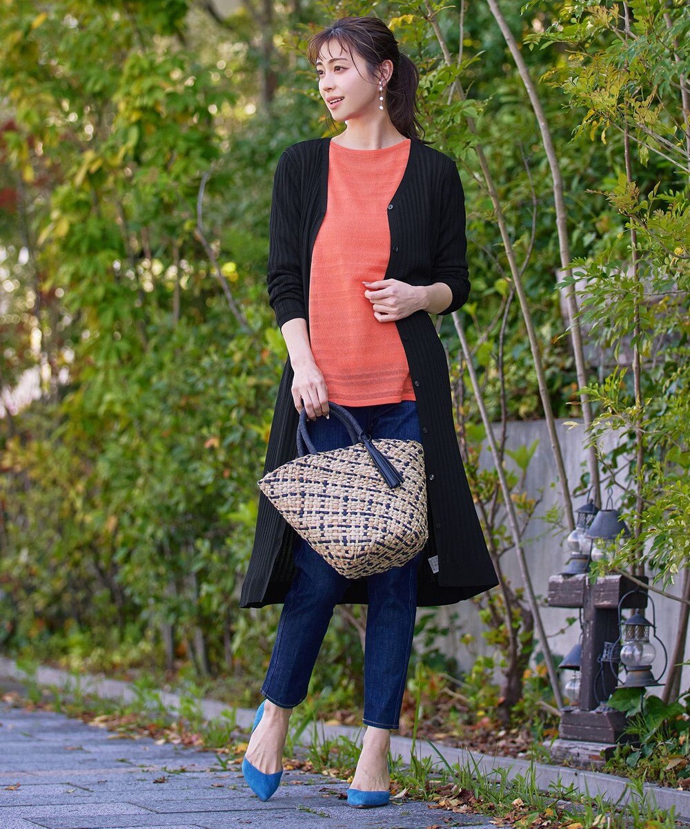 Tiaclasse 【インナーセット・洗える】ボーダー編みシアーニットアンサンブル 