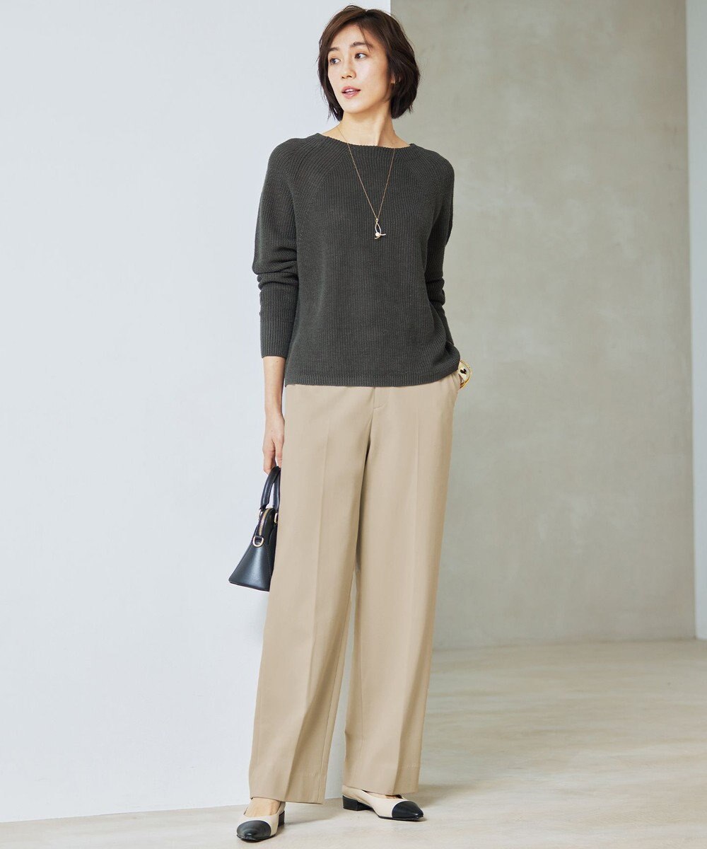 自由区 【WEB限定カラーあり・洗える】リネンミドルゲージボートネック ニット 