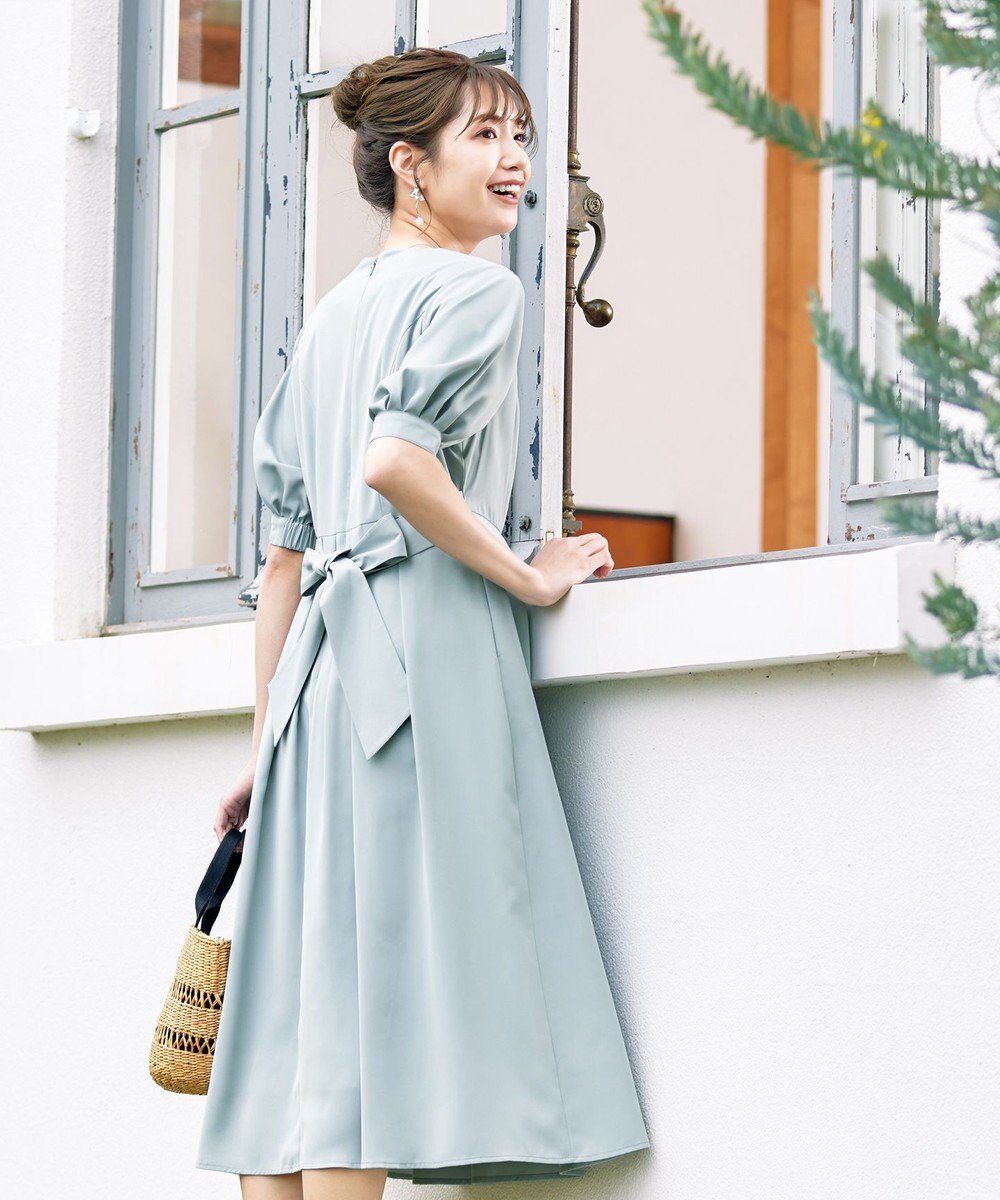 Tiaclasse L 【洗える】パフスリーブワンピース 