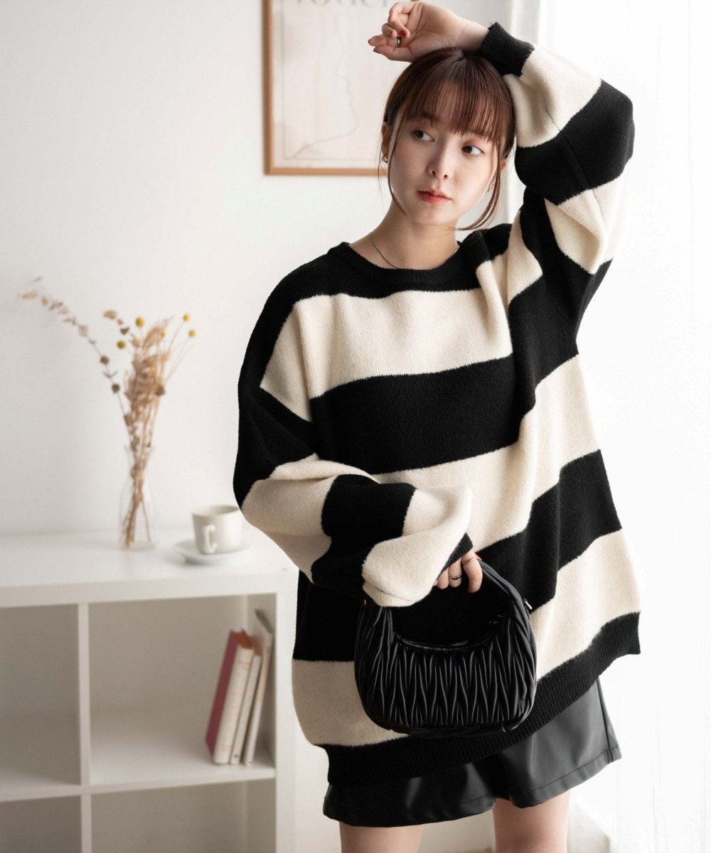 WEGO ボーダーフラッフィービッグニット 