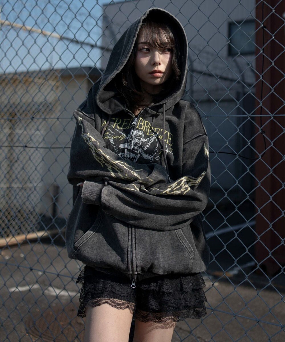 WEGO 【ユニセックス着用ITEM】ブリーチグラフィックZIPパーカー 