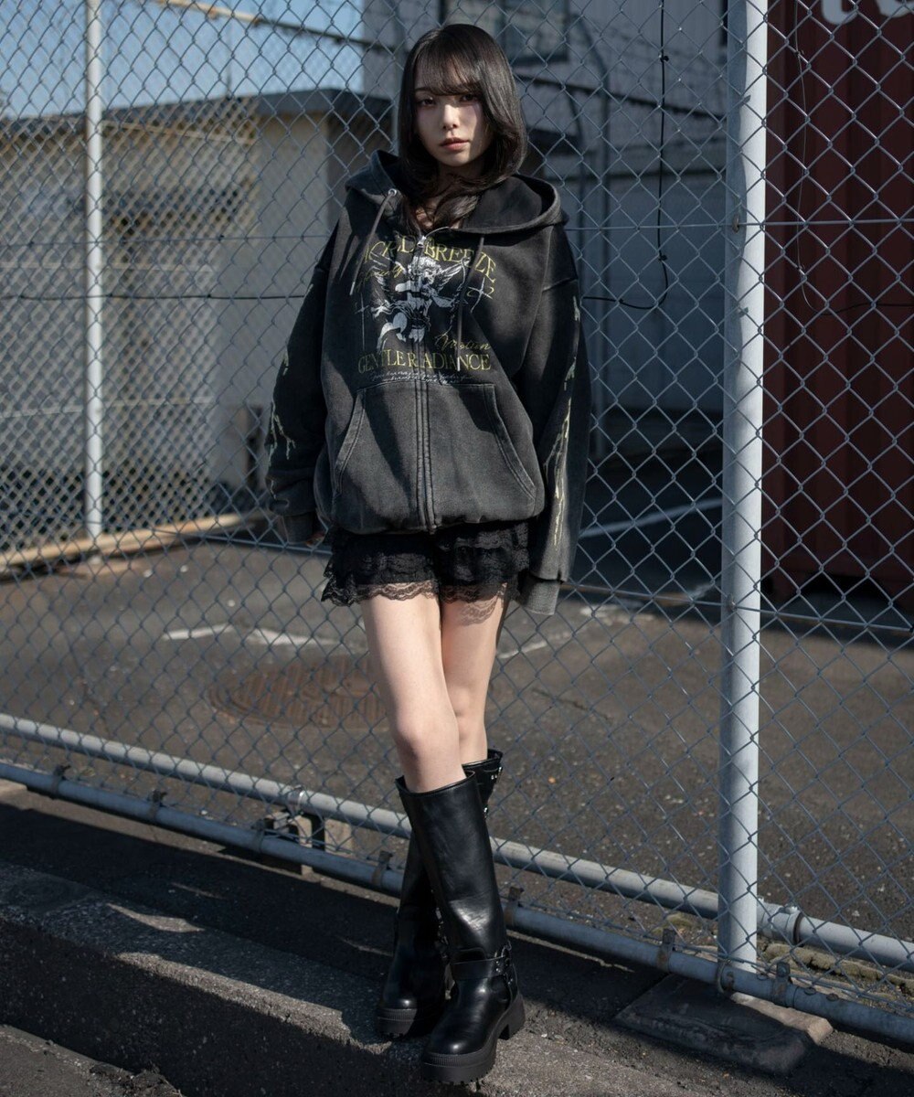 WEGO 【ユニセックス着用ITEM】ブリーチグラフィックZIPパーカー 