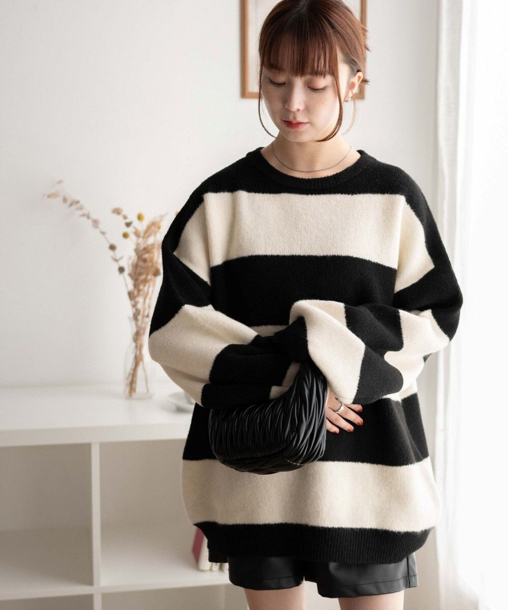 WEGO ボーダーフラッフィービッグニット 