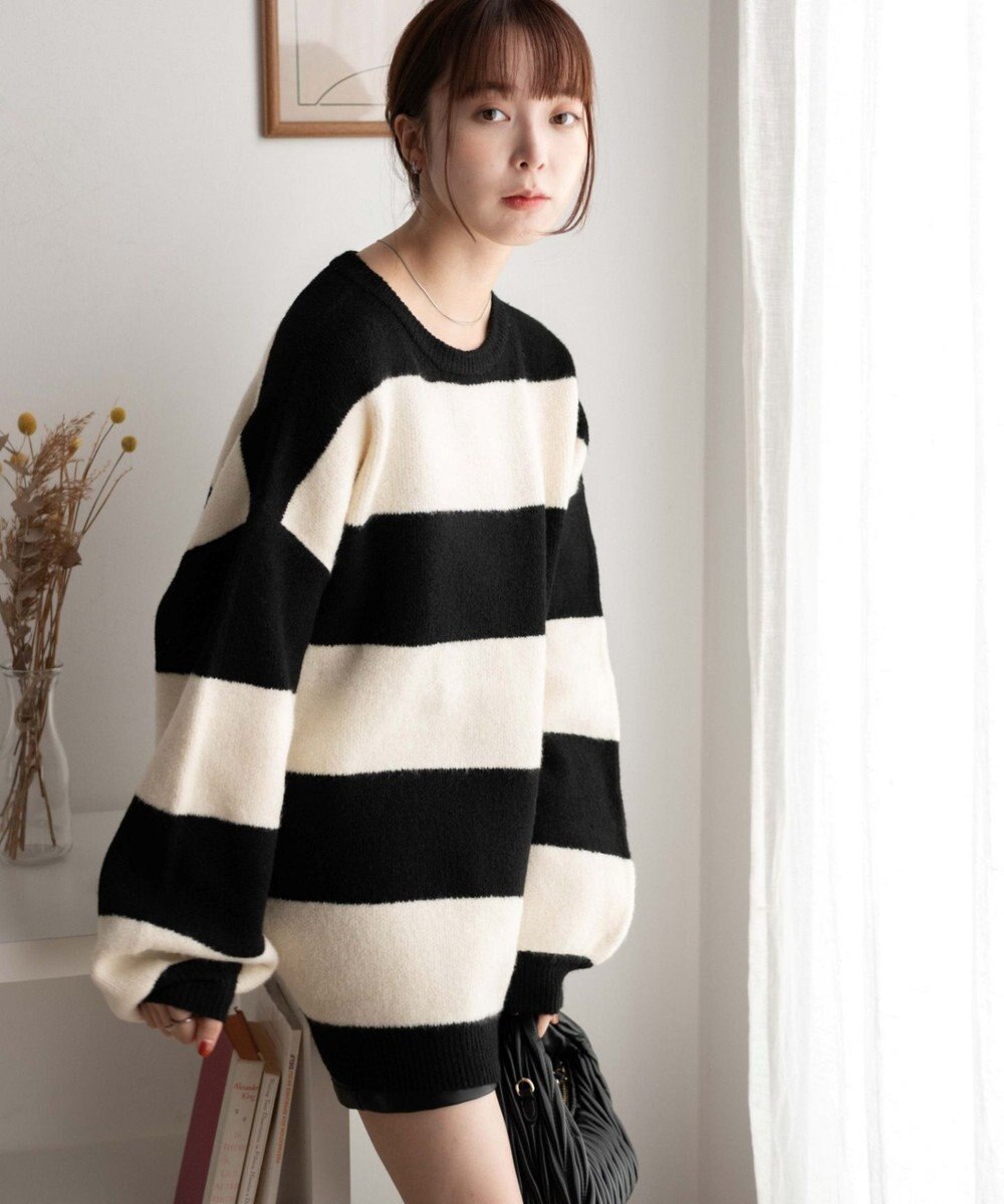 WEGO ボーダーフラッフィービッグニット 