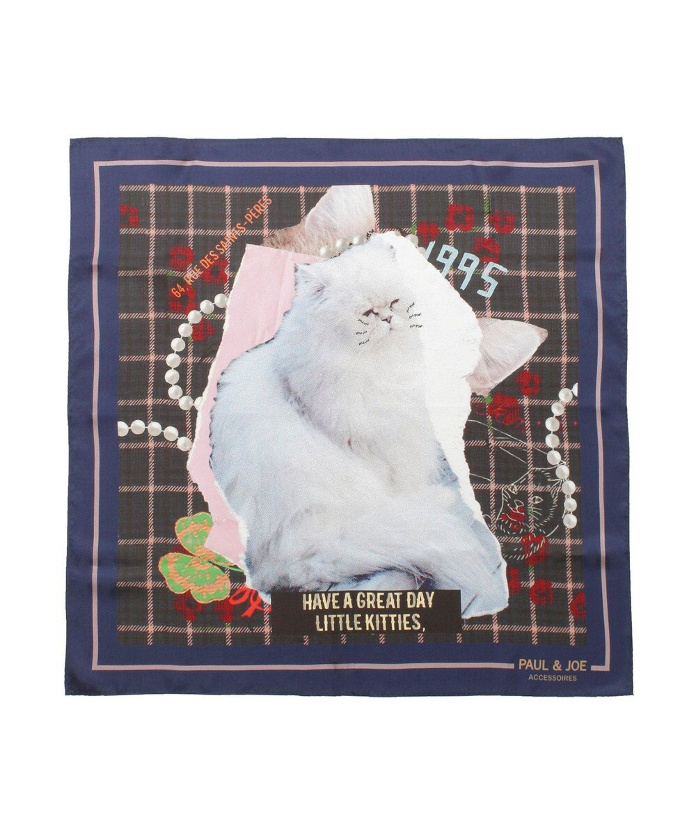 MOONBAT 【WEB限定】PAUL & JOE ACCESSOIRES シルクツイル キャットコラージュスカーフ 58×58cm 
