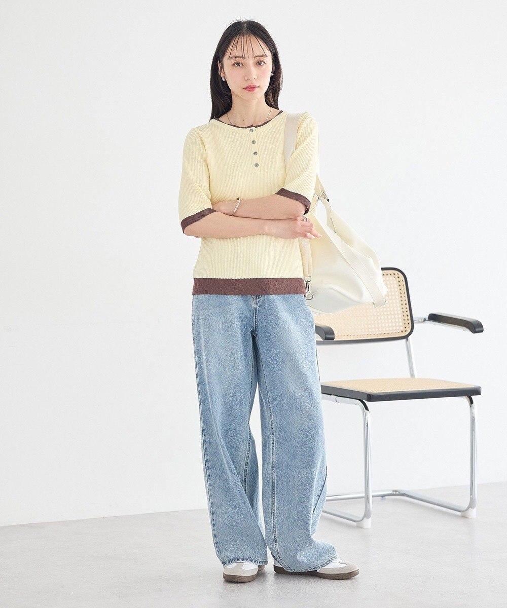 earth music&ecology ヘンリーネック半袖ニットプルオーバー 