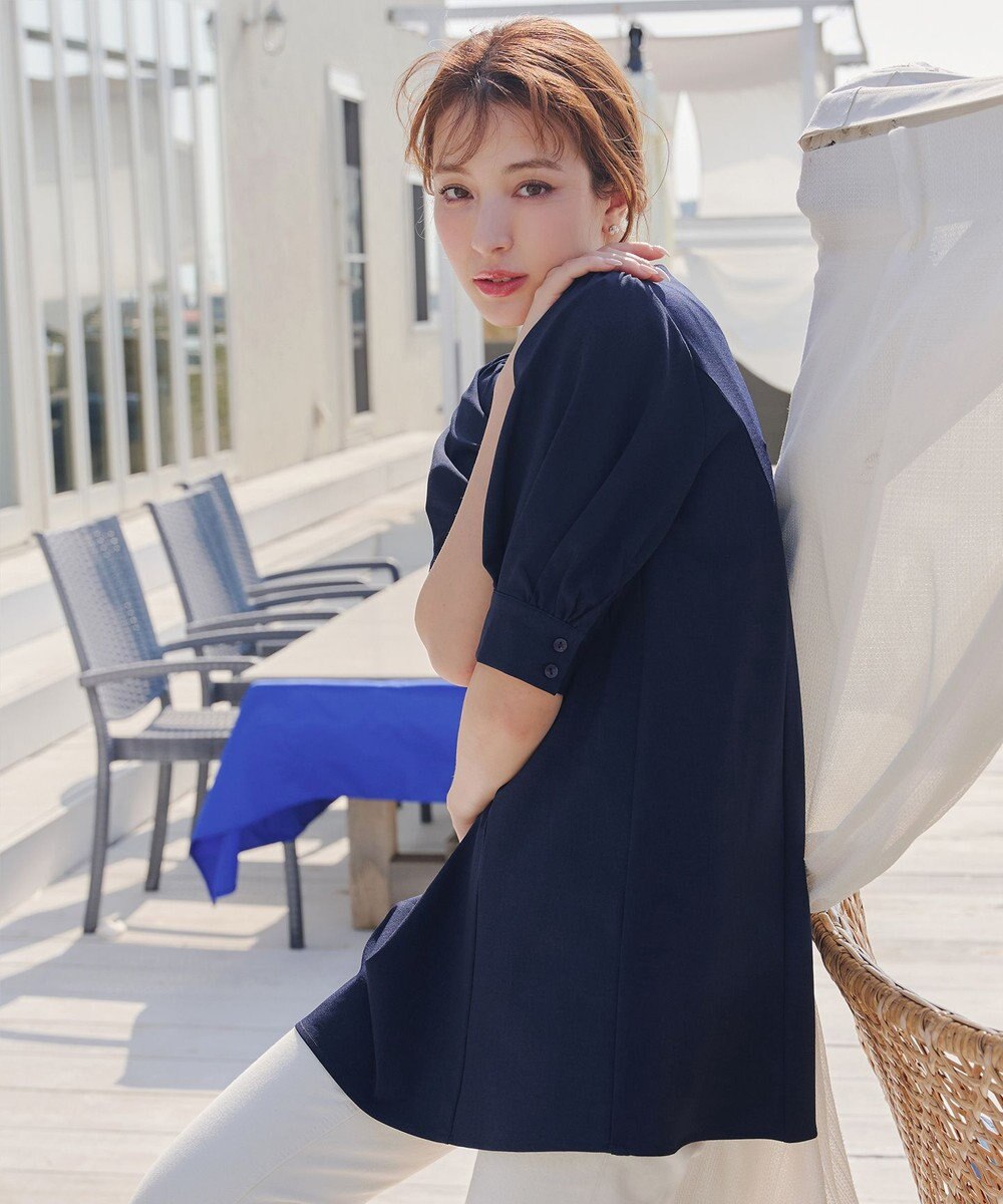 Tiaclasse 【小倉優子さん着用】【洗える】 パフスリーブチュニックブラウス 