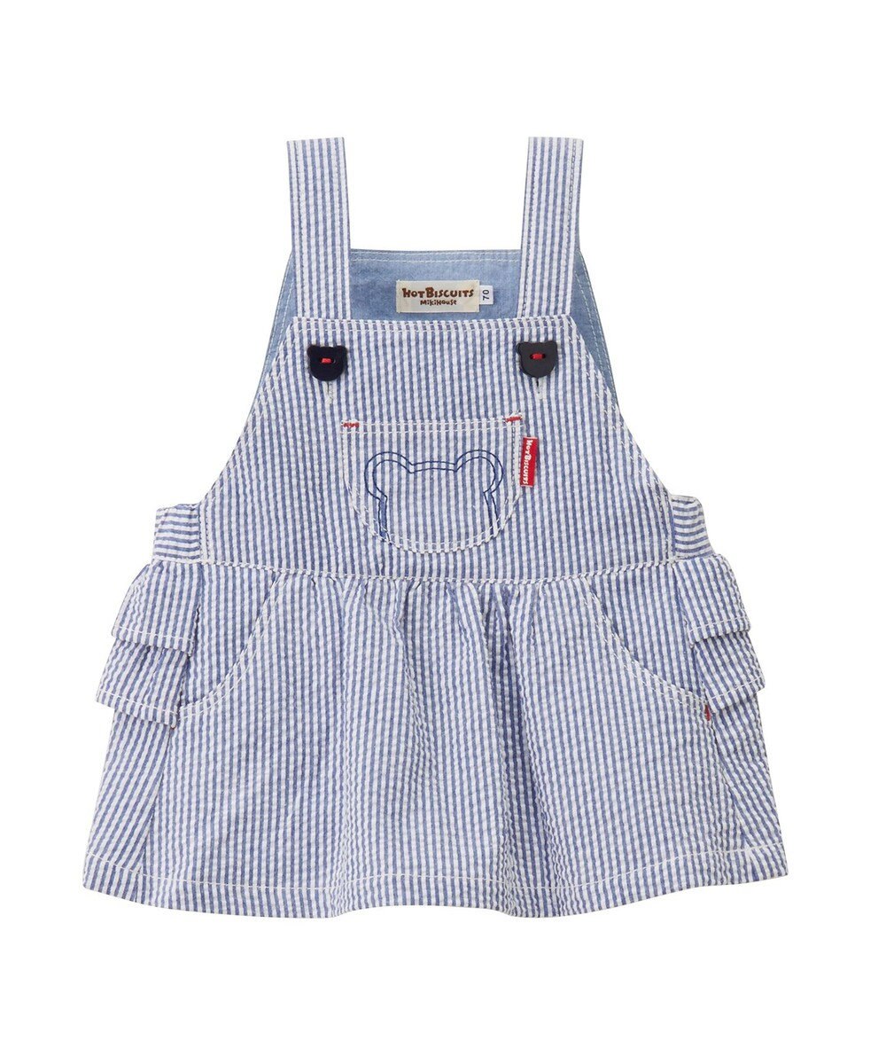 MIKI HOUSE HOT BISCUITS ストライプ柄 ジャンパースカート＆ワンポイント半袖Tシャツギフトセット【BOX付き】 