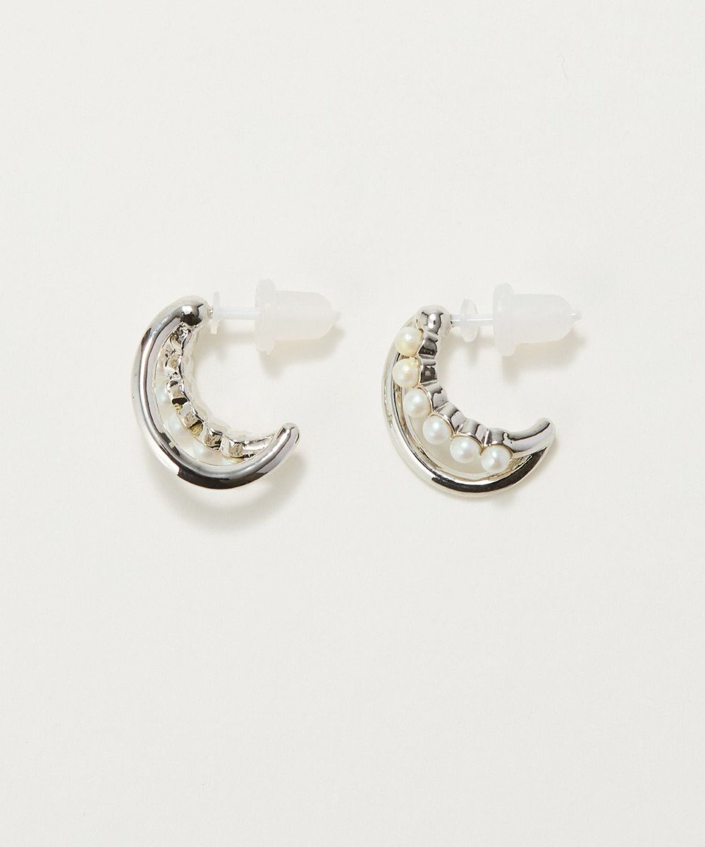 Phoebe 〈アレルギー対応〉プチパールダブルフープセラミックピアス　シルバー 