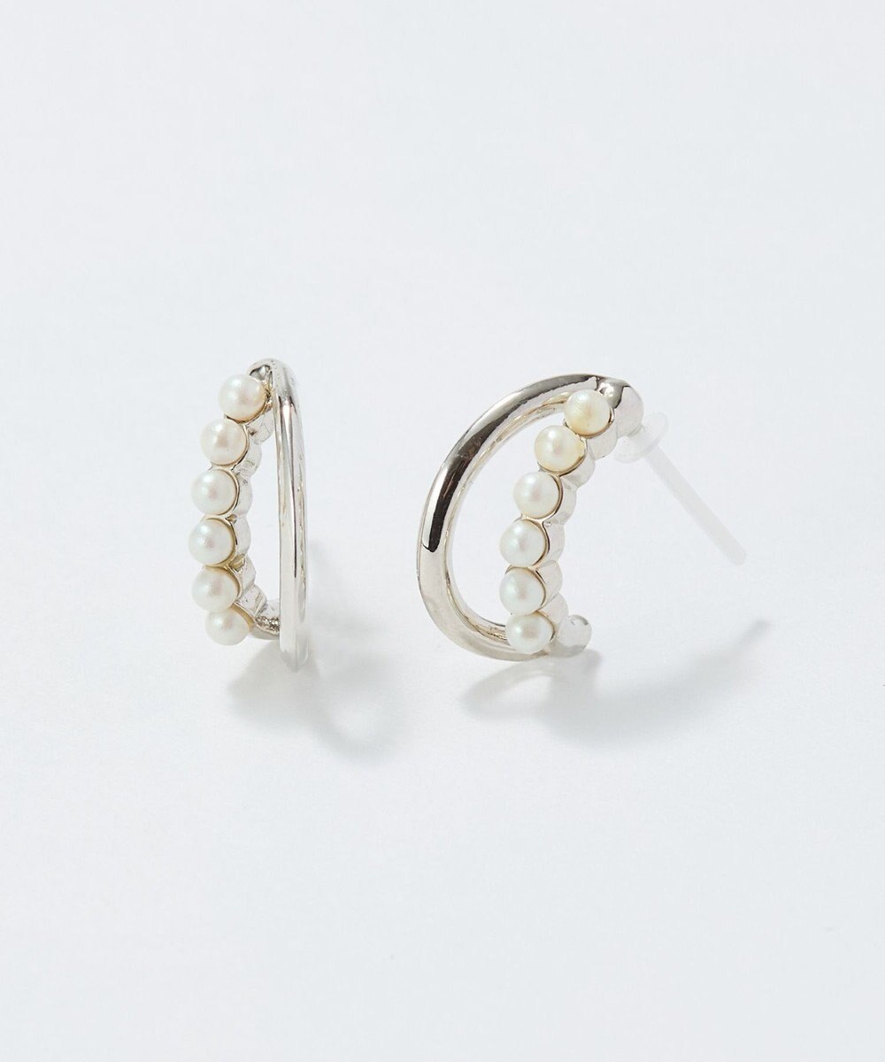 Phoebe 〈アレルギー対応〉プチパールダブルフープセラミックピアス　シルバー 