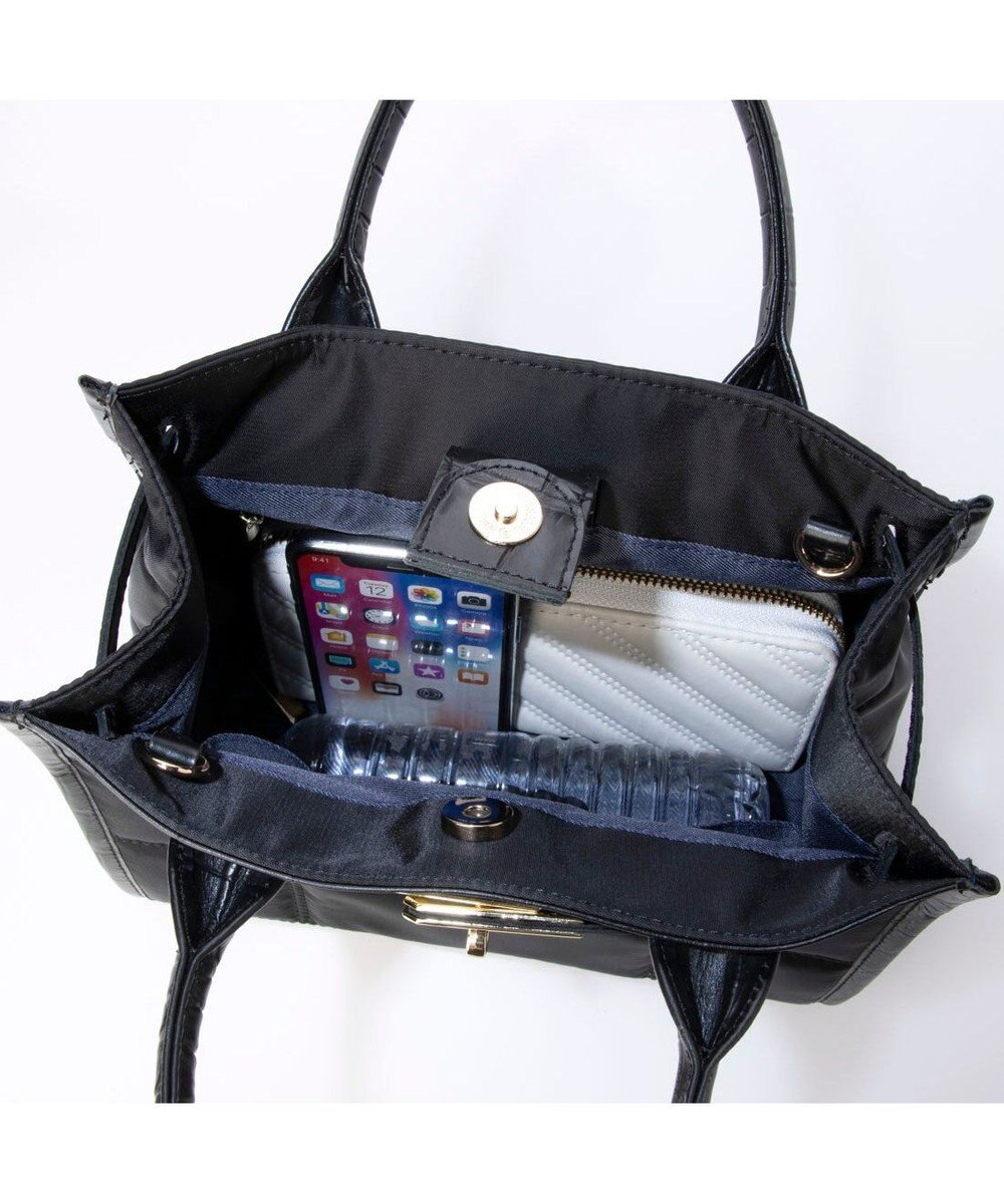 UNBILLION ペルケ perche / ナイロンキルト×クロコ型押し牛革2wayトートバッグS 