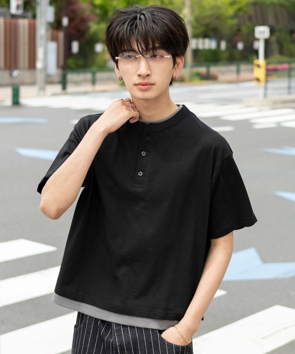 WEGO 【ユニセックス着用ITEM/MLサイズ展開】フェイクレイヤードヘンリーネックT（SS） 