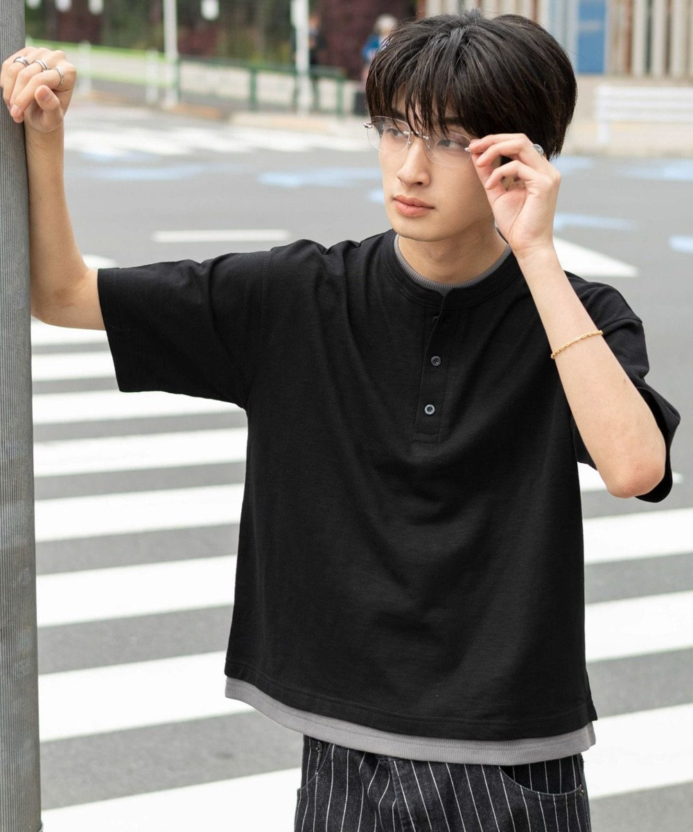 WEGO 【ユニセックス着用ITEM/MLサイズ展開】フェイクレイヤードヘンリーネックT（SS） 