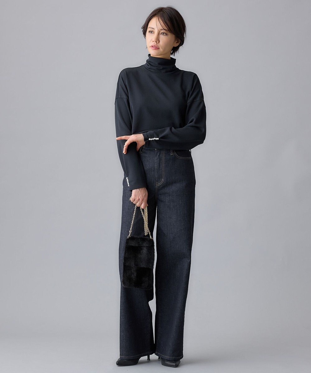 自由区 S 【洗える】ビンテージパールタートルネック カットソー 