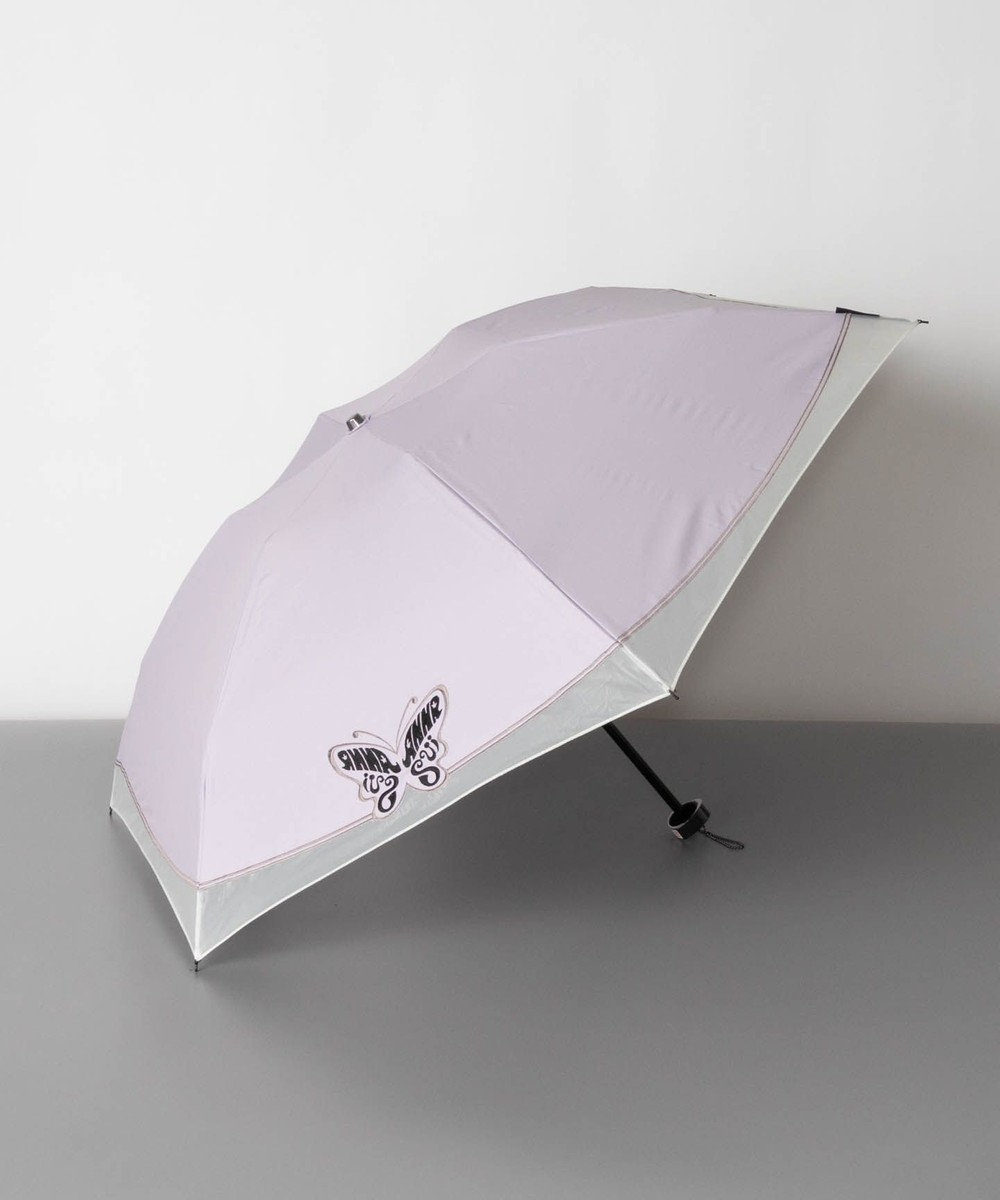 AURORA ANNA SUI アナ スイ バタフライ刺繍 晴雨兼用パラソル傘 (折り畳み傘) 日傘 ライトパープル