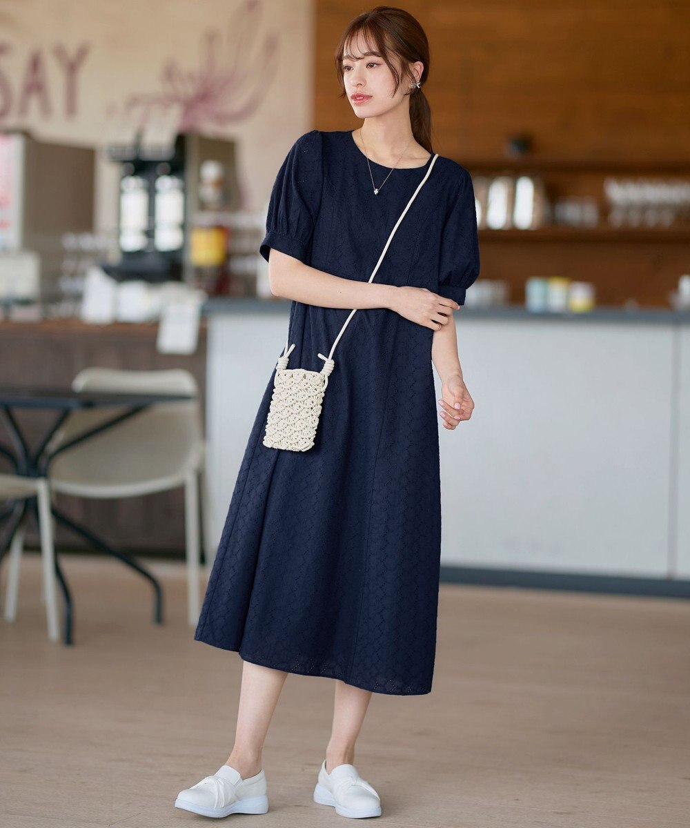 Tiaclasse L 【洗える】パンチングレースAラインワンピース 