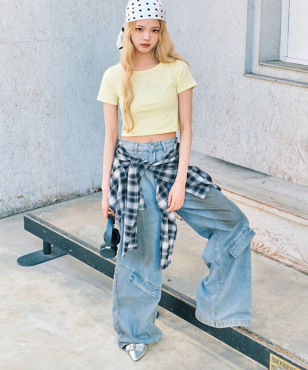 WEGO ウエストクロスワイドデニム 