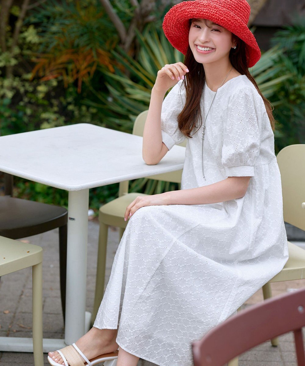 Tiaclasse L 【洗える】パンチングレースAラインワンピース 