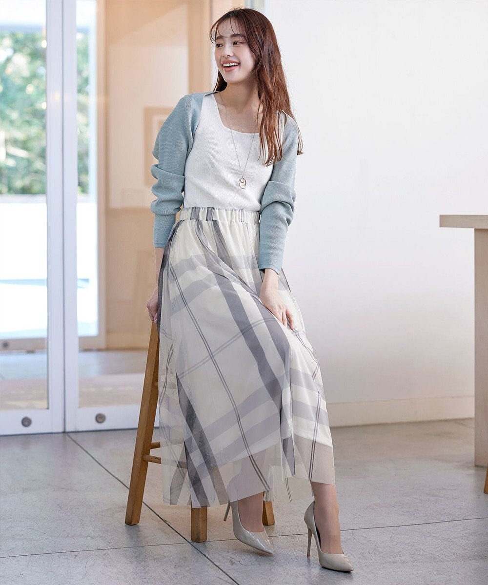 Tiaclasse L チュールレースチェックスカート 