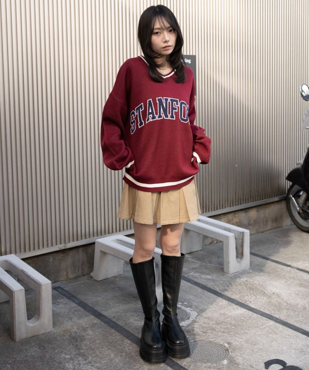 WEGO VネックグラフィックニットBIGプルオーバー 