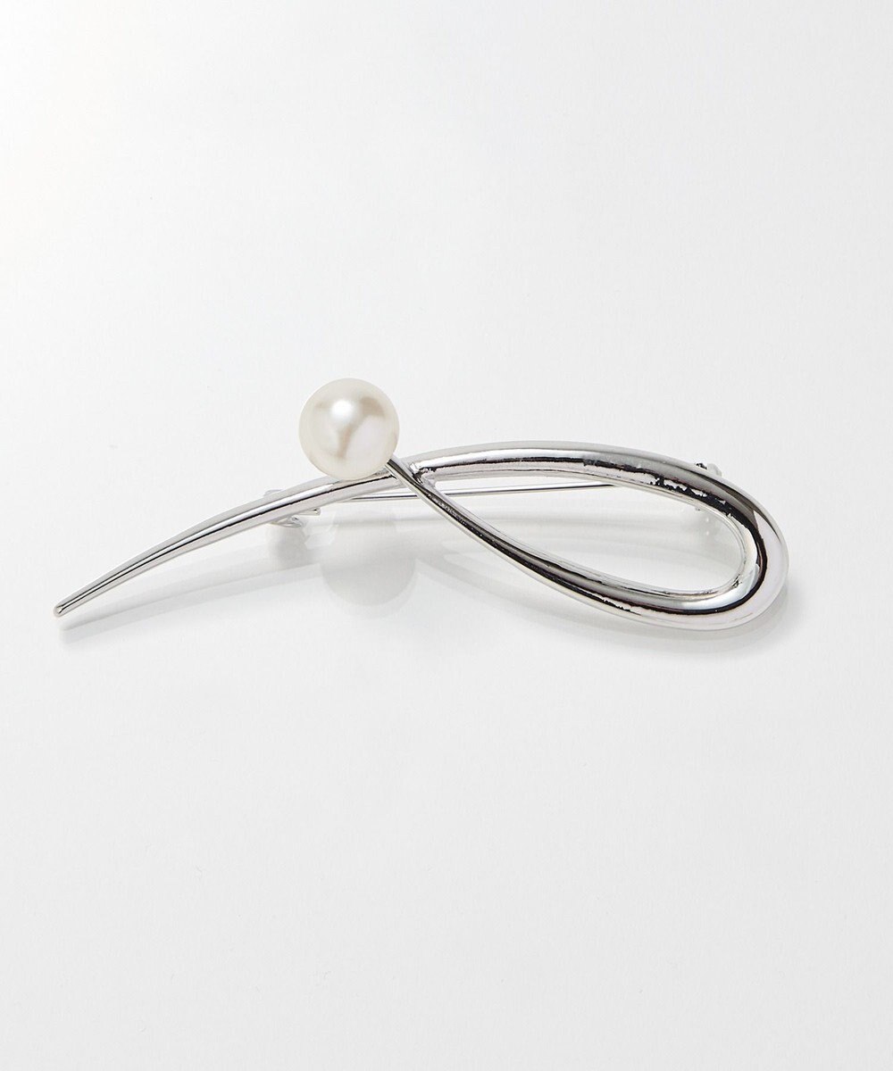 Phoebe 2wayスタイリッシュクロスカーブパールブローチネックレス　シルバー 