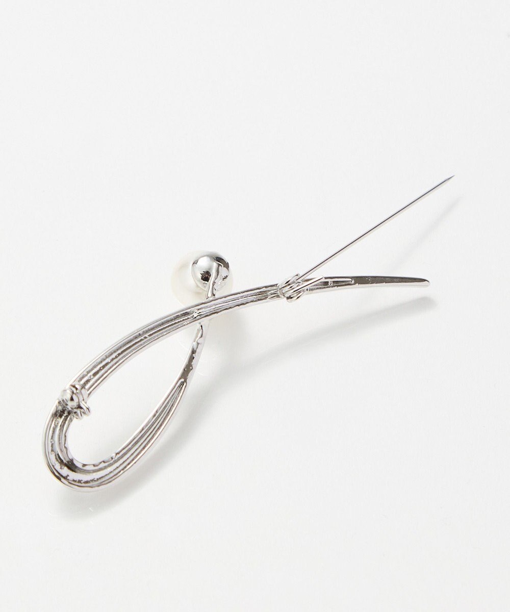 Phoebe 2wayスタイリッシュクロスカーブパールブローチネックレス　シルバー 