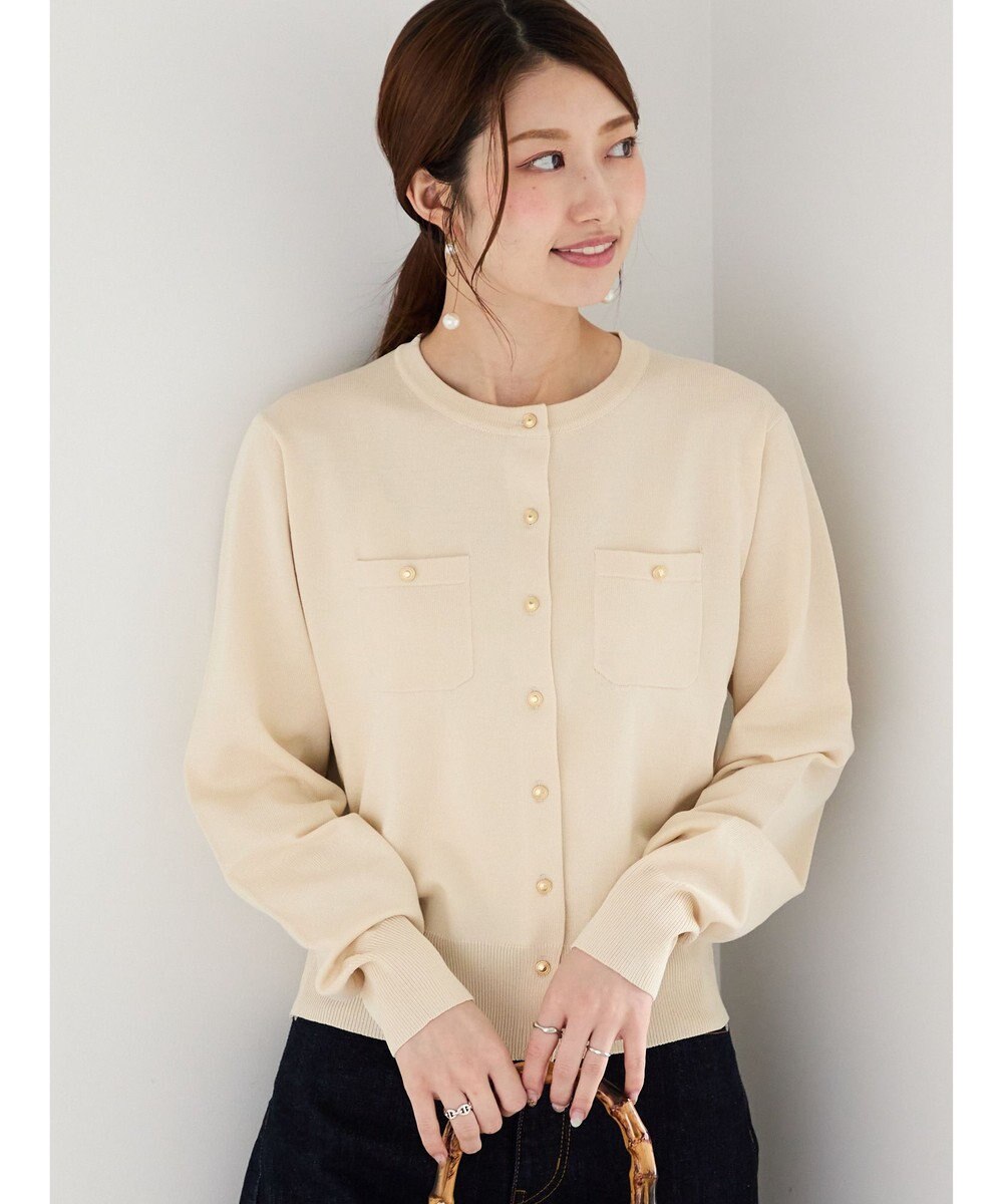 Te chichi 金釦ポケット付きクルーカーディガン 