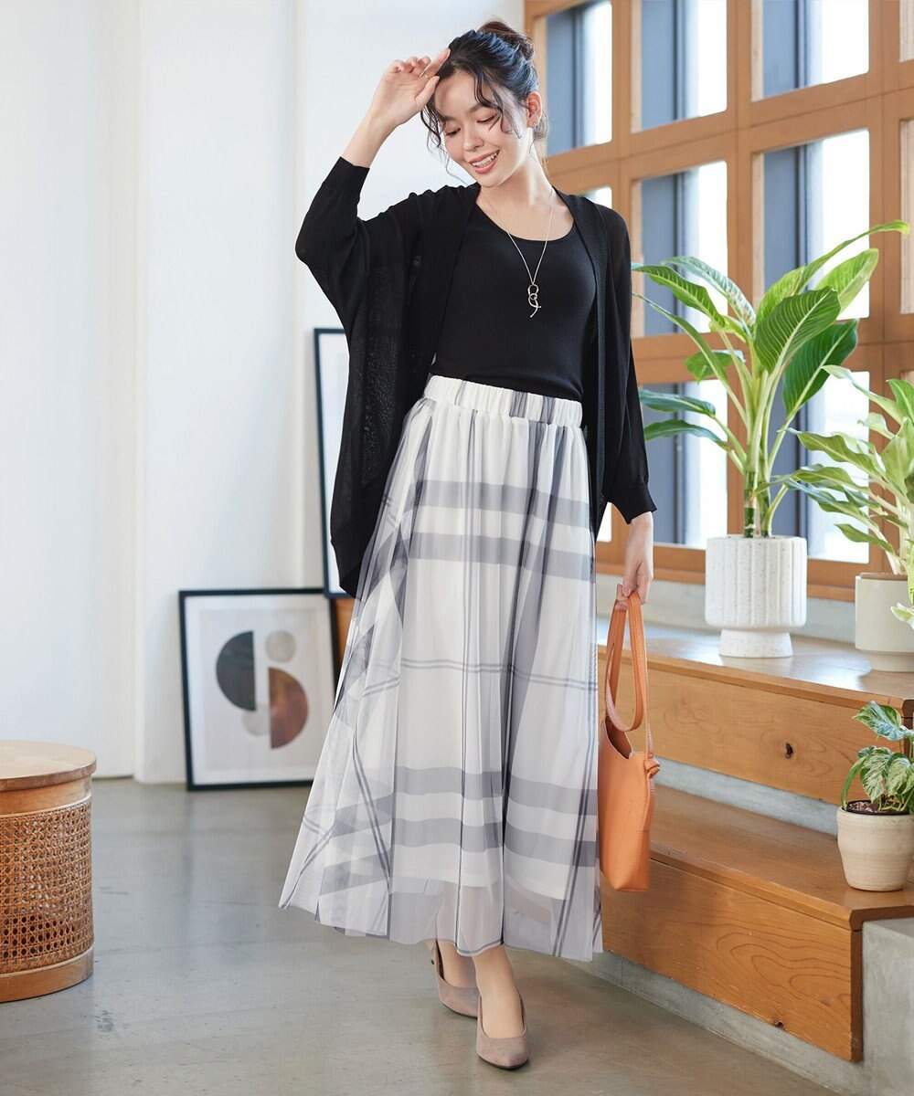 Tiaclasse L チュールレースチェックスカート 