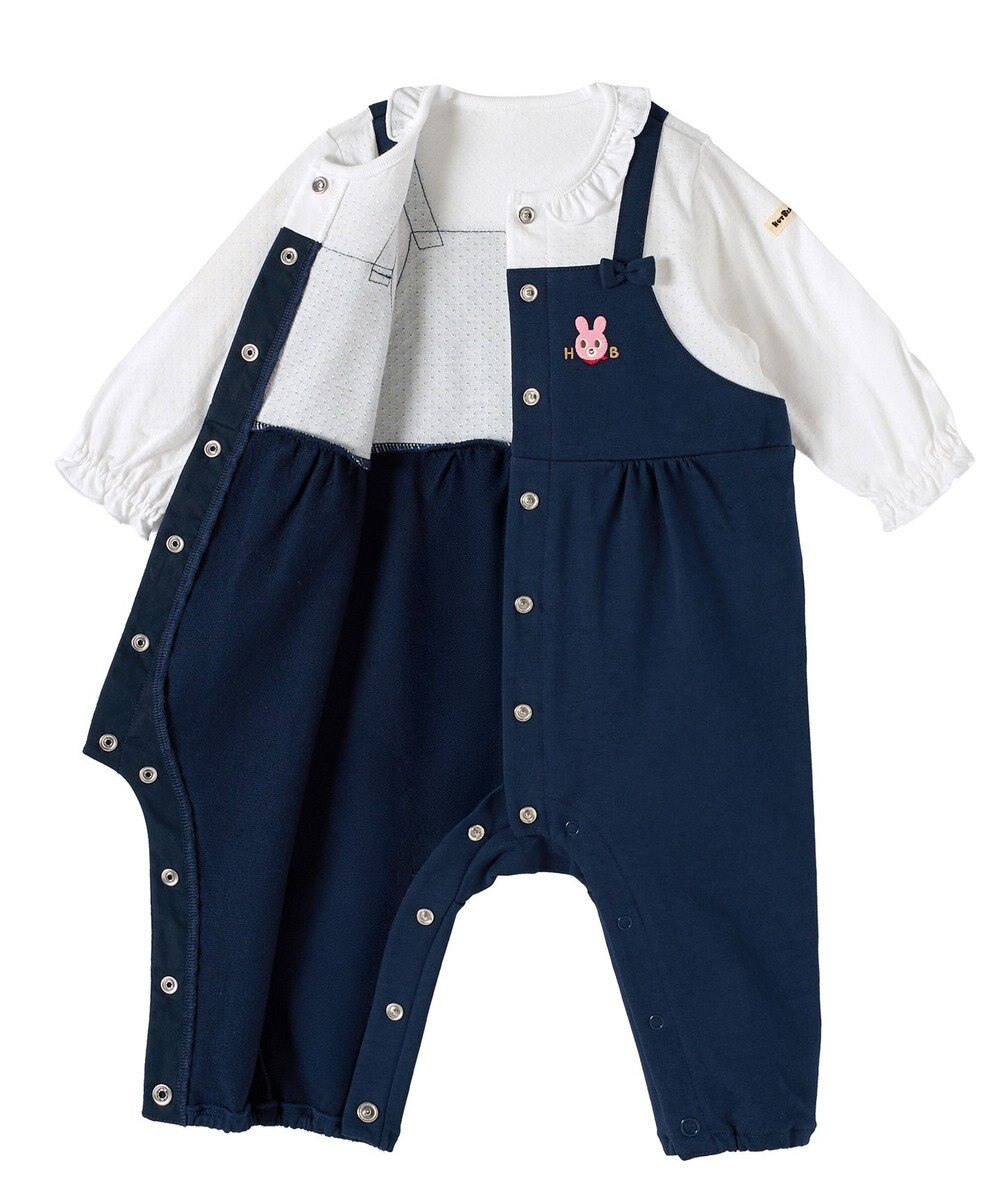 MIKI HOUSE HOT BISCUITS 【70-80cm】オーバーオール重ね着風 カバーオール 