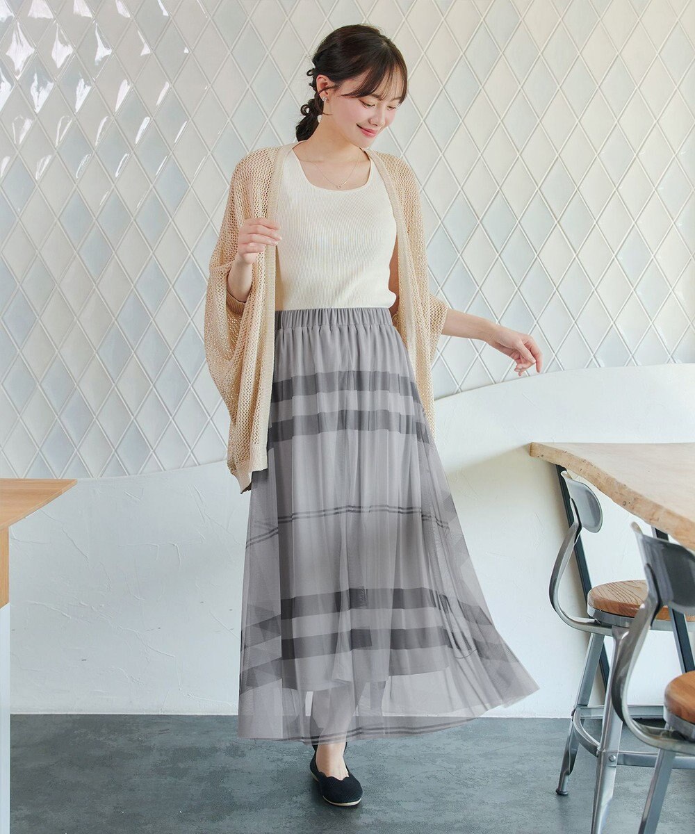 Tiaclasse L チュールレースチェックスカート 