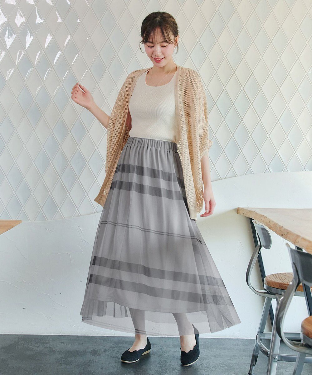 Tiaclasse L チュールレースチェックスカート 